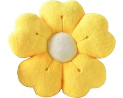 S&E Bloem Kussen – Decoratief Bloemvormig Kussen voor Bed, Bank & Vloer - 40 x 40 cm - Geel