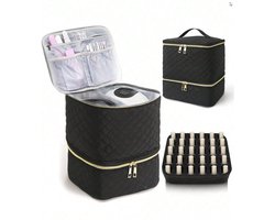 S&E Make-up & Toilettas - Grote Capaciteit, PU Lederen Organizer voor Reizen en Dagelijks Gebruik - Zwart