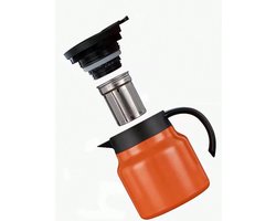 S&E Roestvrijstalen Dubbelwandige Theepot – Geïsoleerd – 800 ml – Warmhoudend - Oranje