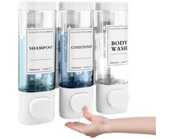 S&E Wandgemonteerde Zeepdispenser – Transparante Flessen met Label & Slot – Voor Douche, Keuken & Badkamer – Zonder Boren - Wit