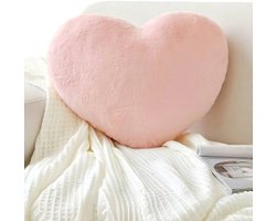 S&E Zachte Hartvormige Kussen - Pluche Konijnenbont Decoratief Kussen voor Bank, Bed of Slaapkamer - Perfect Valentijnscadeau voor Meisjes en Vrouwen - 33 x 25 cm - Roze