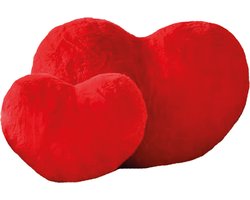 S&E Zachte Hartvormige Kussen - Pluche Konijnenbont Decoratief Kussen voor Bank, Bed of Slaapkamer - Perfect Valentijnscadeau voor Meisjes en Vrouwen - 33 x 25 cm - Rood