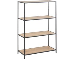 Sea boekenkast met 2 planken in wild eiken decor en zwart metaal onderstel.