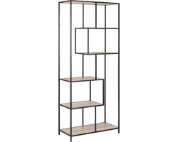 Sea boekenrek met 6 planken in eiken decor en zwart metaal.