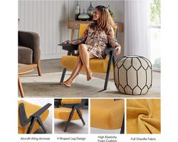 Sea of Osmo Moderne Leesstoel Fauteuil voor Woonkamer/Slaapkamer - Eenvoudige Montage - Ontspannen Accentstoel - Geel