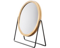 Sealskin Circle Make-up Spiegel ⌀ 21,5 cm - 5x vergrotend - Badkamerspiegel - Bamboe / Zwart - Houtlook