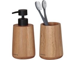 Sealskin Earth Badkamerset - Zeepdispenser 150 ml - Tandenborstelbeker - FSC - Eiken - Houtlook