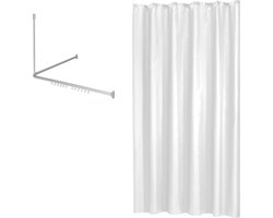 Sealskin Easy Roll - Douchegordijnstangset 90x90x90 cm met douchegordijn 180x200 cm - Mat aluminium / Wit
