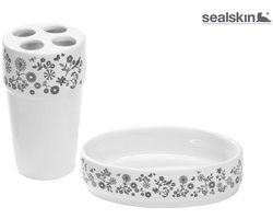 Sealskin Flowerlace 2-delige badkamer accessoires set | Zeepbakje - tandenborstelhouder | Keramiek