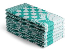 Seashell Oerhollands Theedoeken Set - 6 Theedoeken - Groen emmertjes patroon - 60x65cm
