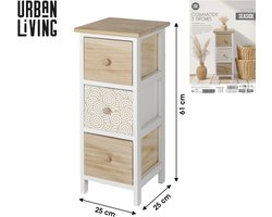 SEASIDE opbergkast met 3 laden – Scandinavische stijl – wit en lichte eikenlook