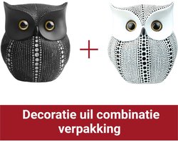 Seasonway Decoratie Uil - Beelden Figuren - Decoratieve Accessoires - Polyresin beeld - Set van Wit & Zwart