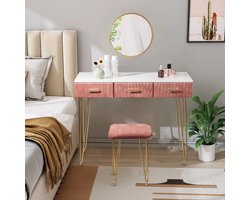 Seastone - Luxe Kaptafel - Make-up Tafel - Dressoir - Toilettafel - Opmaaktafel - Inclusief Spiegel en Kruk - 100 x 77,5 x 40cm - Roze