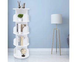 Seastone - Roterende kinderboekenkast - Boekenkast met 4 niveaus Staande plank - 40x40x118 cm - Ronde boekenplank - Wit