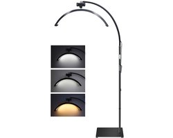 Seastone - Stevige Led Moonlight Lamp - Halve Maan - Beautysalon lamp - Lash Lamp - Make Up Lamp - Salon Lamp - Stevig En Stabiel - Inclusief Telefoon Houder & Afstandsbediening - Zwart