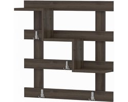 Secen Kapstok Plank Wandmontage - Set van 3 Instapkapstokken met 3 Dubbele Haken - 70 cm Wandrek voor Keuken Slaapkamer Badkamer - Walnoot Kleur kapstok hangend met plank