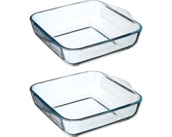 Secret de Gourmet - 2x - Ovenschaal vierkant - Transparant glas - 22 x 6 cm