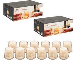 Secret de Gourmet Drinkglazen Olga Crystal - 12x stuks - amber glas - 450 ml - H11 cm - waterglazen - Sapglazen