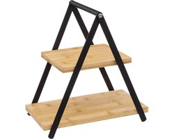 Secret de Gourmet Etagere/dienblad - 2-laags - Bamboe - Zwart/beige - serveerblad