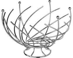 Secret de Gourmet Fruitschaal op voet - zilver - metaal - 30 cm - rond - fruitmanden - Draadmand van metaal
