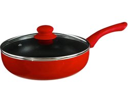 Secret de Gourmet - Hapjespan met deksel - Alle kookplaten/warmtebronnen geschikt - rood/zwart - Dia 24 cm