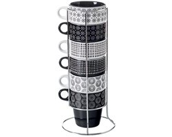 Secret de Gourmet Koffie mokken/bekers Artista - 6x stuks in metalen rekje - Keramiek - glans afwerking - 260 ml - 8 x 9 cm