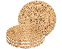 Secret de Gourmet Placemat van afgewerkt zeegras - 4x - naturel - rond - dia 35 cm - Onderleggers