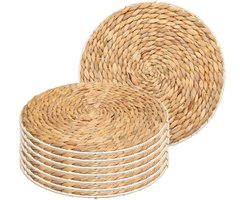 Secret de Gourmet Placemat van afgewerkt zeegras - 8x - naturel - rond - dia 35 cm - Onderleggers