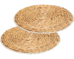 Secret de Gourmet Placemat van afgewerkt zeegras - Set van 12x stuks - naturel - rond - dia 35 cm - Onderleggers
