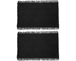 Secret de Gourmet placemats Kenya - 4x - zwart - 45 x 30 cm - katoen - met franjes
