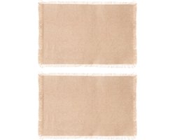 Secret de Gourmet placemats Kenya - 6x - beige - 45 x 30 cm - katoen - met franjes