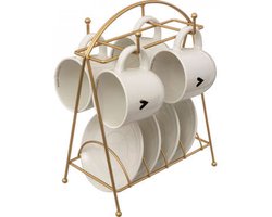 Secret de Gourmet Rekje met 4 kopjes + ondertassen - The Floral Collection - Wit