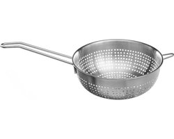 Secret de Gourmet rond vergiet/zeef met lang handvat - zilver - 18 x 7 cm - RVS - Keukenvergieten