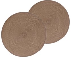 Secret de Gourmet ronde placemat - 12x stuks - taupe - gevlochten kunststof - D38 cm - Onderleggers