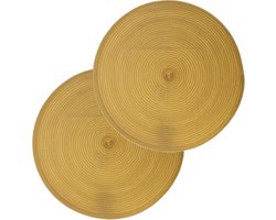 Secret de Gourmet ronde placemat - Set van 4x stuks - geel - gevlochten kunststof - Dia 38 cm - Onderleggers