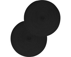 Secret de Gourmet ronde placemat - Set van 4x stuks - zwart - gevlochten kunststof - Dia 38 cm - Onderleggers