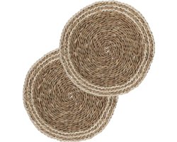 Secret de Gourmet ronde tafel placemat - Set van 8x stuks - zeegras naturel - 38 cm - Tafel onderleggers