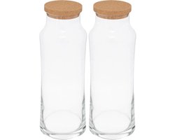 Secret de Gourmet schenkkan/water karaf met kurk dop - 2x - glas - transparant - 1000 ml - D9 x H25 cm - afsluitbaar