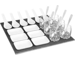 Secret de Gourmet Serveerplank- amuse - aperitief hapjes - leisteen/porselein - wit - voor 6x personen - 25-delig - keuken/tafelen