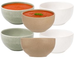 Secret de Gourmet Soepkommen Memphis - D14 cm - groen / beige / wit - keramiek - schaaltjes