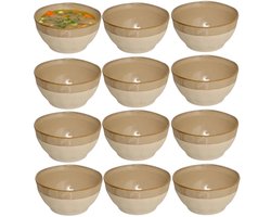 Secret de Gourmet Soepkommen Provence - 12x - beige/taupe - 15 x 7 cm - keramiek - kommetjes - schaaltjes - 720 ml - stapelbaar