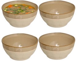Secret de Gourmet Soepkommen Provence - 4x - beige/taupe - 15 x 7 cm - keramiek - kommetjes - schaaltjes - 720 ml - stapelbaar