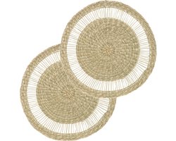 Secret de Gourmet Tafel Placemat - Set van 4x stuks - zeegras naturel - rond - 38 cm - Onderleggers - Ontbijt en Diner