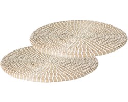 Secret de Gourmet Tafel Placemat - Set van 6x stuks - zeegras - wit - D35 cm - extra dik