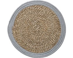 Secret de Gourmet Tafel Placemat - zeegras en grijs - rond - Dia 39 cm - Onderleggers van riet