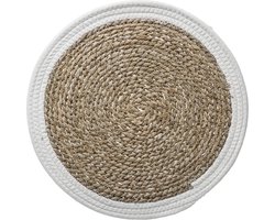 Secret de Gourmet Tafel Placemat - zeegras naturel/wit - rond - 39 cm - Onderleggers - Ontbijt en Diner