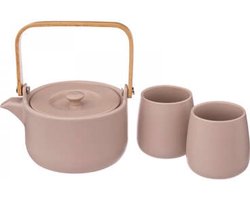 Secret de Gourmet theepot met 2 kopjes natuur rose - 50 cl - Klein theepotje - Keramiek