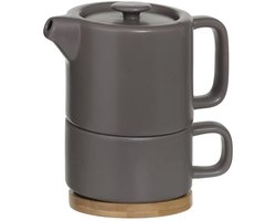 Secret de Gourmet Theepot Penang - Keramiek - met kopje - donkergrijs - 10 x 15 cm
