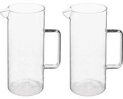 Secret de Gourmet Water Karaf/schenkkan - schenktuit - 2x - glas - 1.5 Liter - D10 x H22 cm