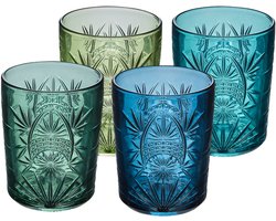 Secret de Gourmet Waterglazen / drinkglazen Ayla - 4x - blauw / groen - 350 ml